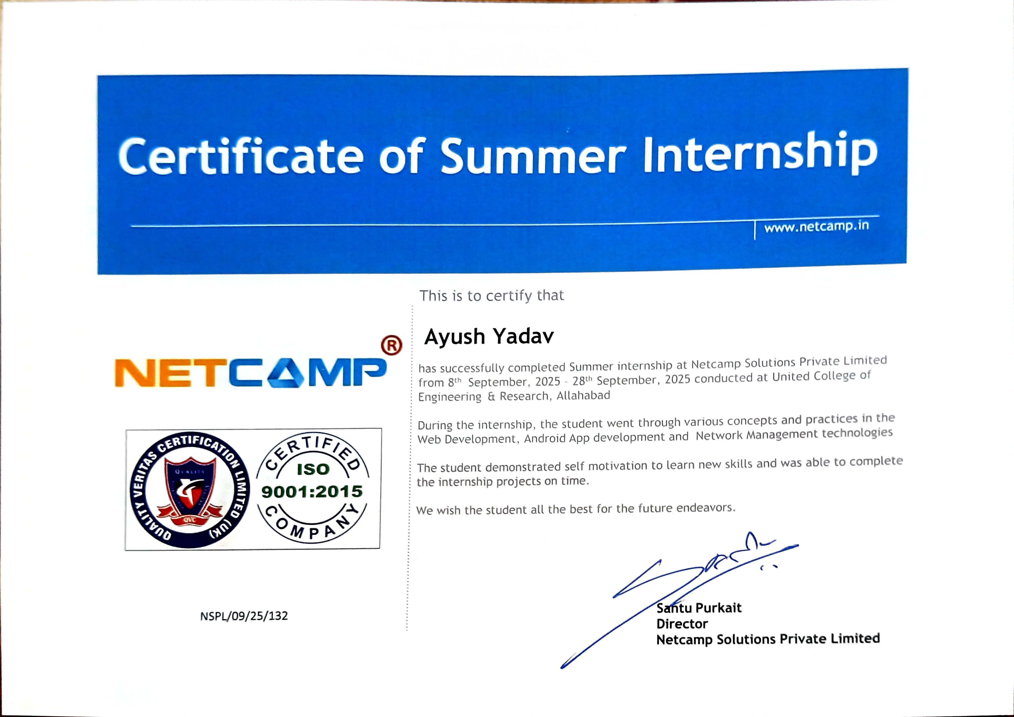 Netcamp Certificate 1